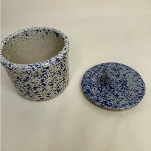 Speckled Blue and White stoneware Crock for Storing Butter and Cheese